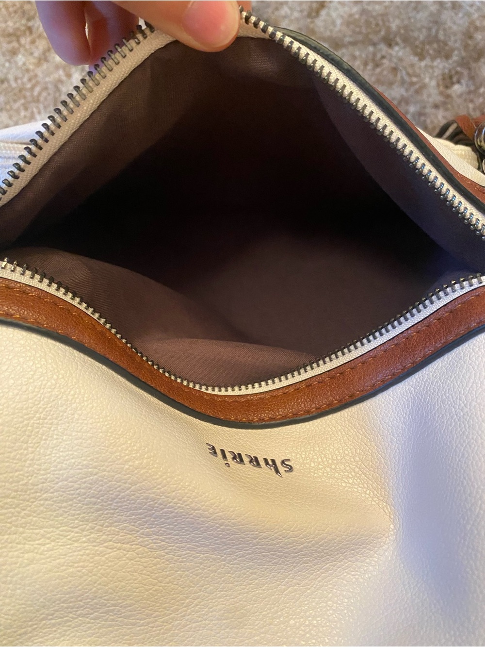 Cream & Tan Leather Backpack with Striped Accent Strap with Wallet 2 Piece - Picture 8 of 8